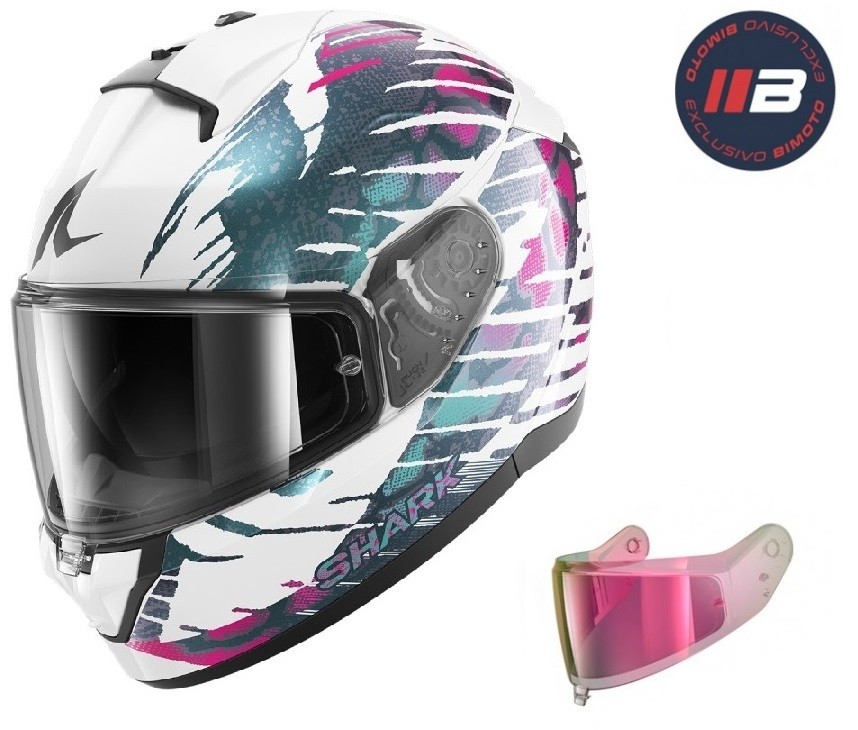 Casco Shark Ridill 2 Reptaia Blanco/Rosa/Azul + Pantalla Rosa