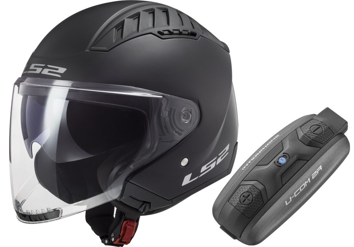 Casco LS2 OF600 Copter II Negro mate + Intercomunicador U-Com 2R