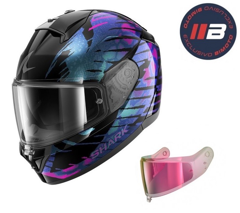 Casco Shark Ridill 2 Reptaia Blanco/Rosa/Azul + Pantalla Rosa