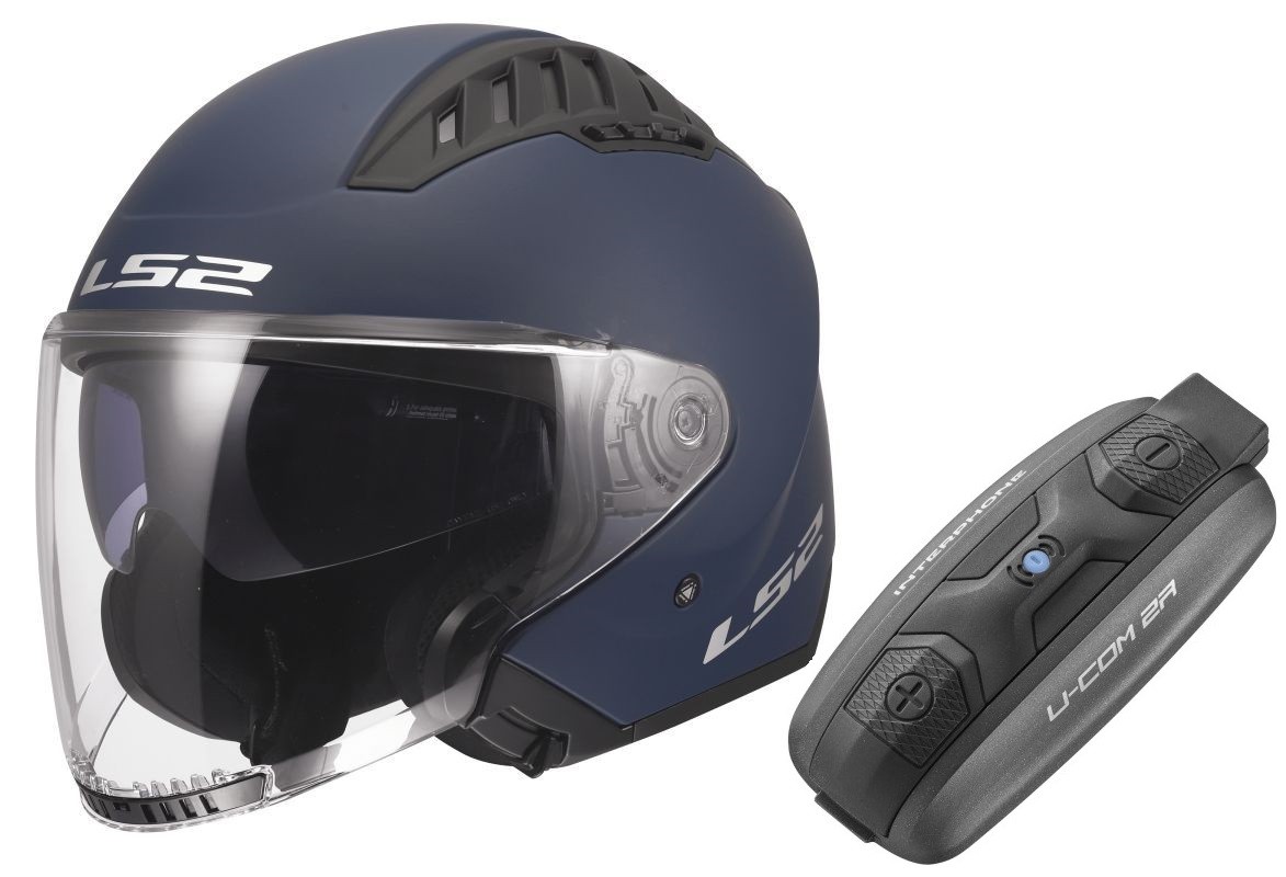 Casco LS2 OF600 Copter II Azul Navy mate + Intercomunicador U-Com 2R