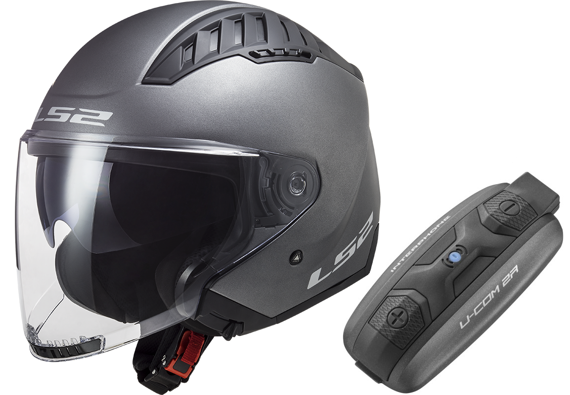 Casco LS2 OF600 Copter II Gris mate + Intercomunicador U-Com 2R