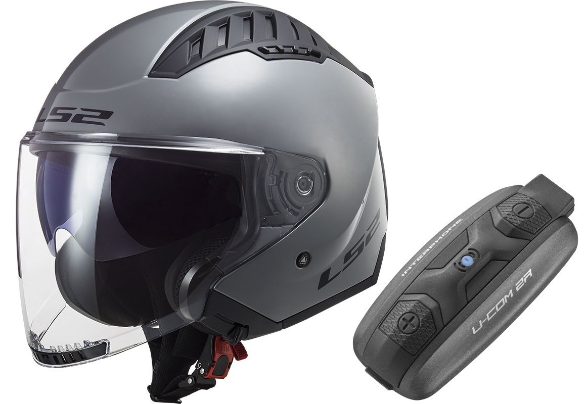 Casco LS2 OF600 Copter II Gris nardo + Intercomunicador U-Com 2R