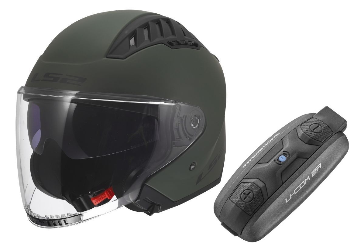 Casco LS2 OF600 Copter II Verde Militar mate + Intercomunicador U-Com 2R