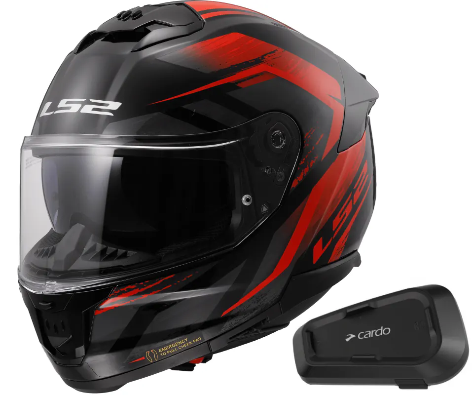 Casco LS2 FF808 Stream II Fury Rojo con Intercomunicador Cardo Spirit