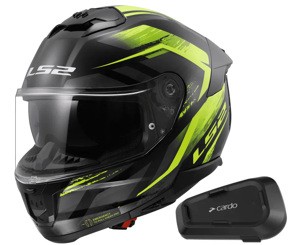 Casco LS2 FF808 Stream II Fury Amarillo con Intercomunicador Cardo Spirit