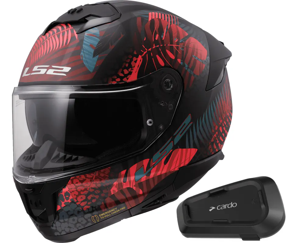 Casco LS2 FF808 Stream II Jungle Rosa/Azul con Intercomunicador Cardo Spirit