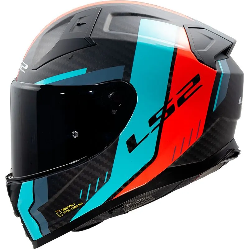 Casco LS2 FF811 Vector II Carbono Grid Rojo/Cyan mate