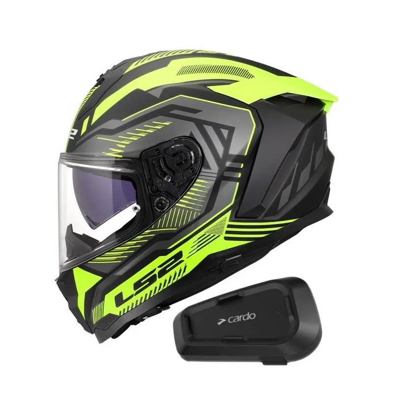 Casco LS2 FF817 Challenger II Dravix Amarillo con Intercomunicador Cardo Spirit