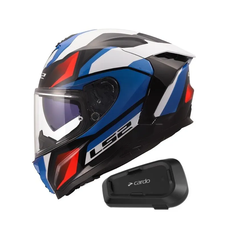 Casco LS2 FF817 Challenger II Viper Blanco/Azul/Rojo brillo con Intercomunicador Cardo Spirit