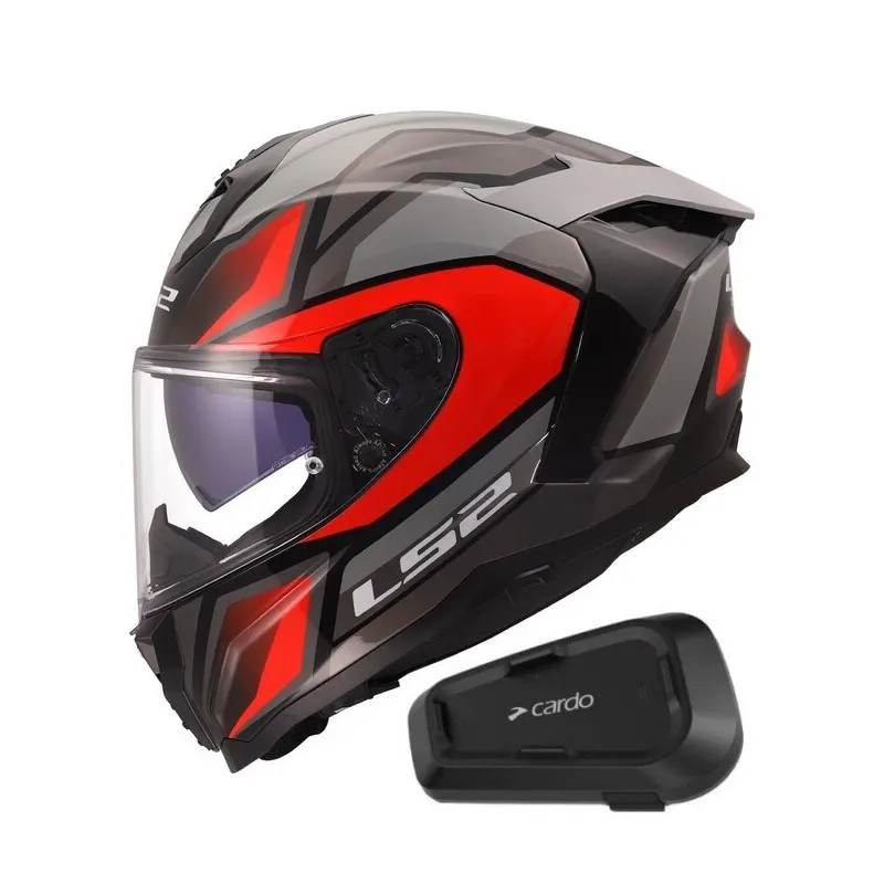 Casco LS2 FF817 Challenger II Viper Gris/Rojo brillo con Intercomunicador Cardo Spirit