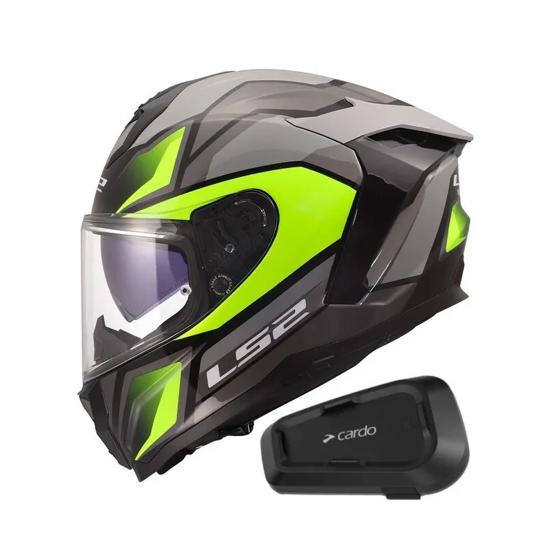 Casco LS2 FF817 Challenger II Viper Gris/Amarillo con Intercomunicador Cardo Spirit