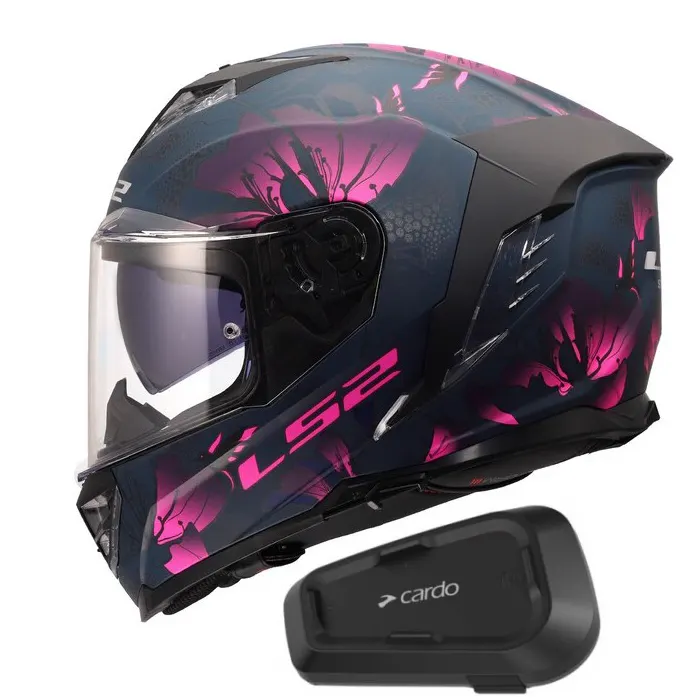 Casco LS2 FF818 Storm III Burst Negro/Rosa mate con Intercomunicador Cardo Spirit