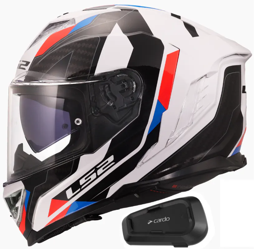 Casco LS2 FF818 Storm III Sporty Blanco/Azul/Rojo brillo con Intercomunicador Cardo Spirit