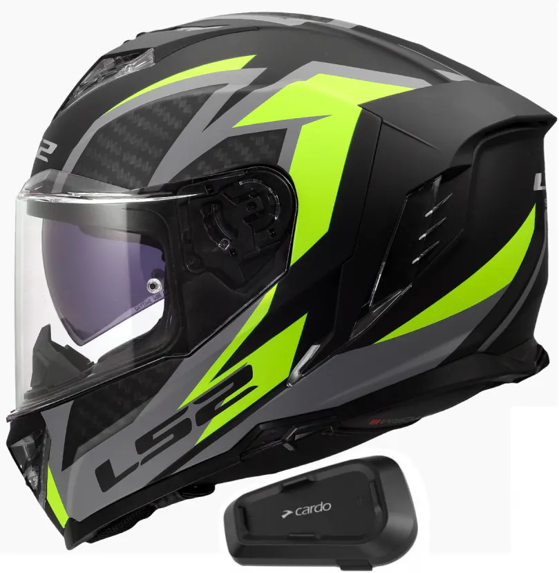 Casco LS2 FF818 Storm III Negro/Amarillo mate con Intercomunicador Cardo Spirit