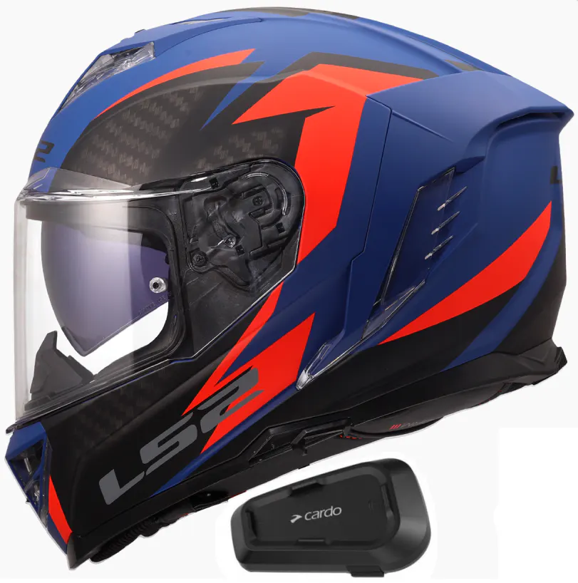 Casco LS2 FF818 Storm III Dynamo Negro/Azul/Rojo mate con Intercomunicador Cardo Spirit