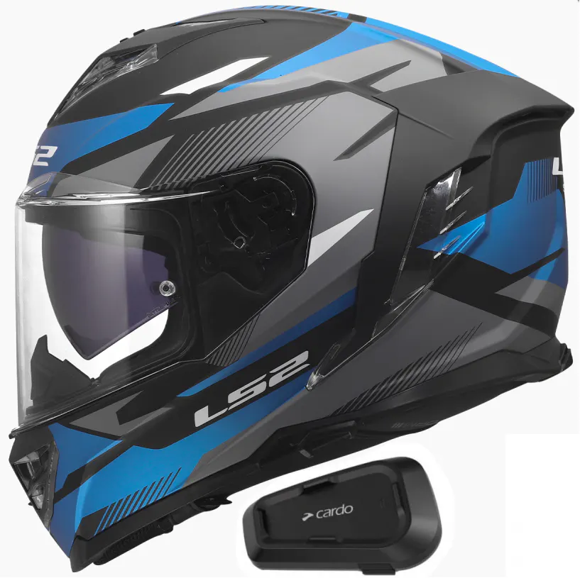 Casco LS2 FF818 Storm III Komai Negro/Azul mate con Intercomunicador Cardo Spirit