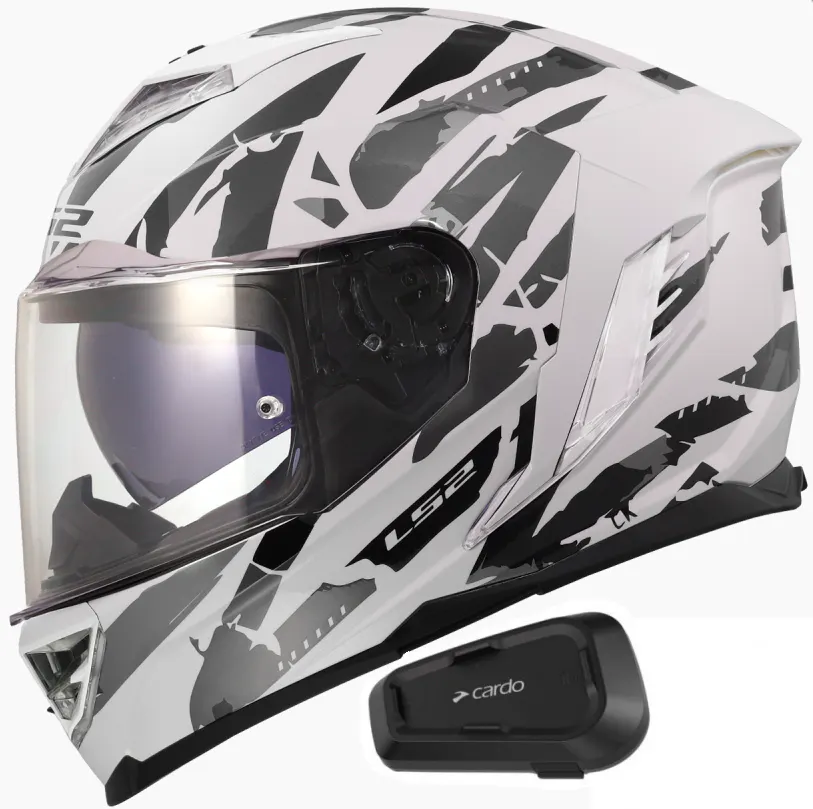 Casco LS2 FF818 Storm III Kaos Blanco/Gris brillo con Intercomunicador Cardo Spirit