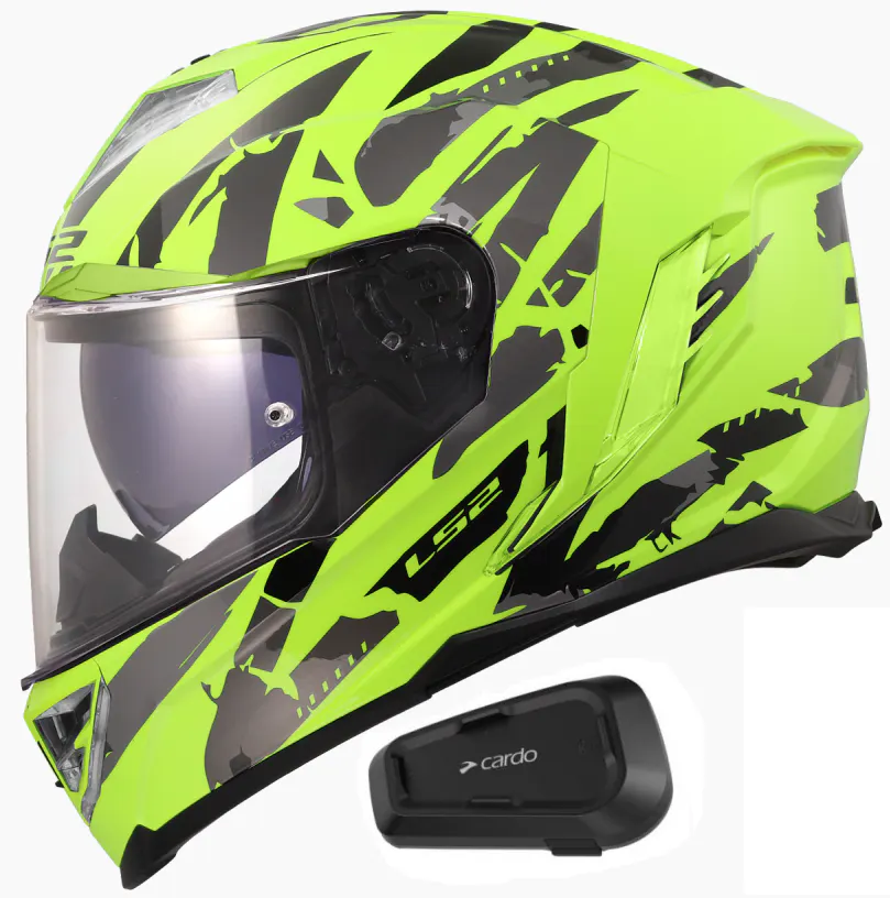 Casco LS2 FF818 Storm III Kaos Amarillo brillo con Intercomunicador Cardo Spirit