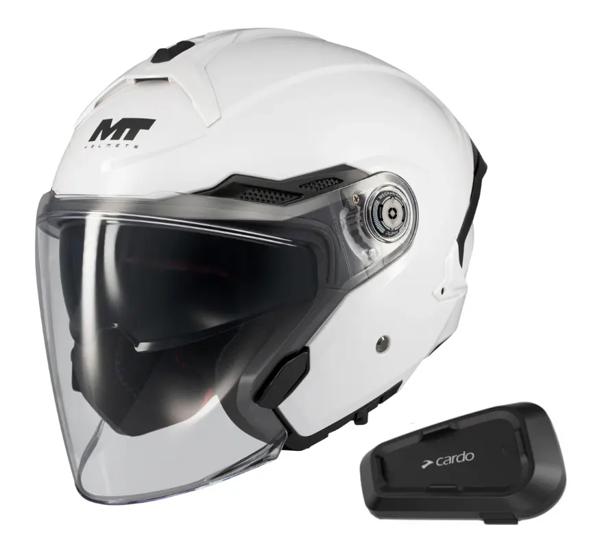 Casco Mt Helmets Cosmo SV Pure AO Blanco brillo con Intercomunicador Cardo Spirit