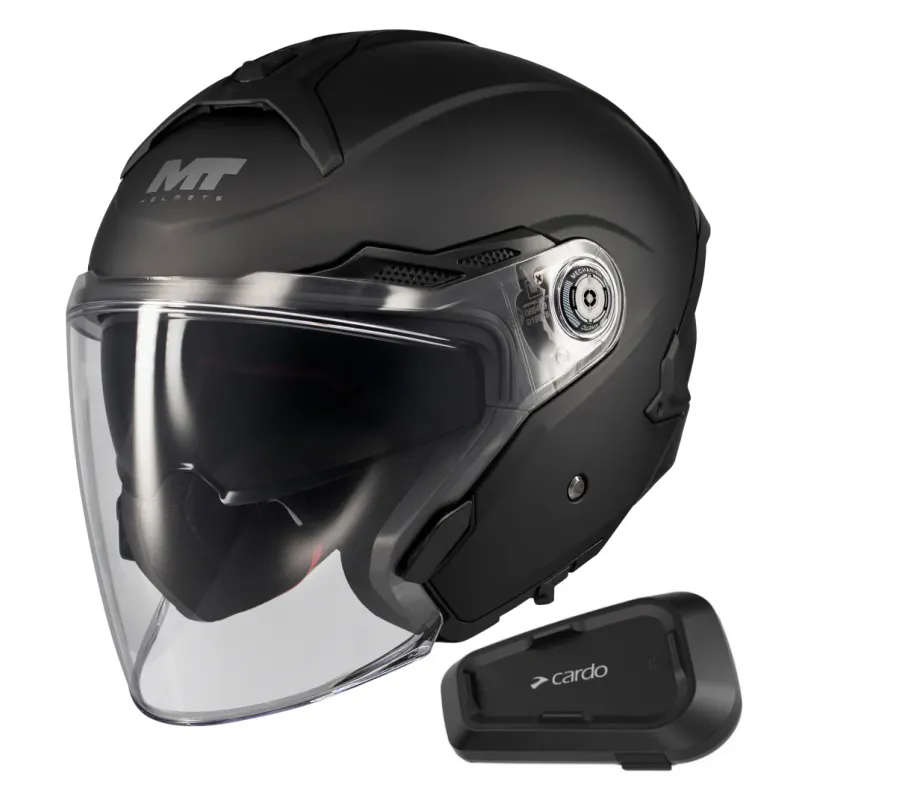 Casco Mt Helmets Cosmo SV Pure A1 Negro mate con Intercomunicador Cardo Spirit