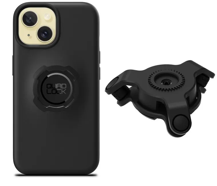 Funda móvil iPhone 15 + Amortiguador de vibraciones QUAD LOCK