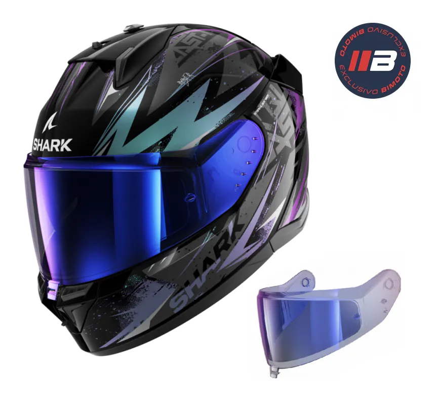 Casco Shark D-Skwal 3 Blast-R Negro/Violeta Glitter + Pantalla Azul