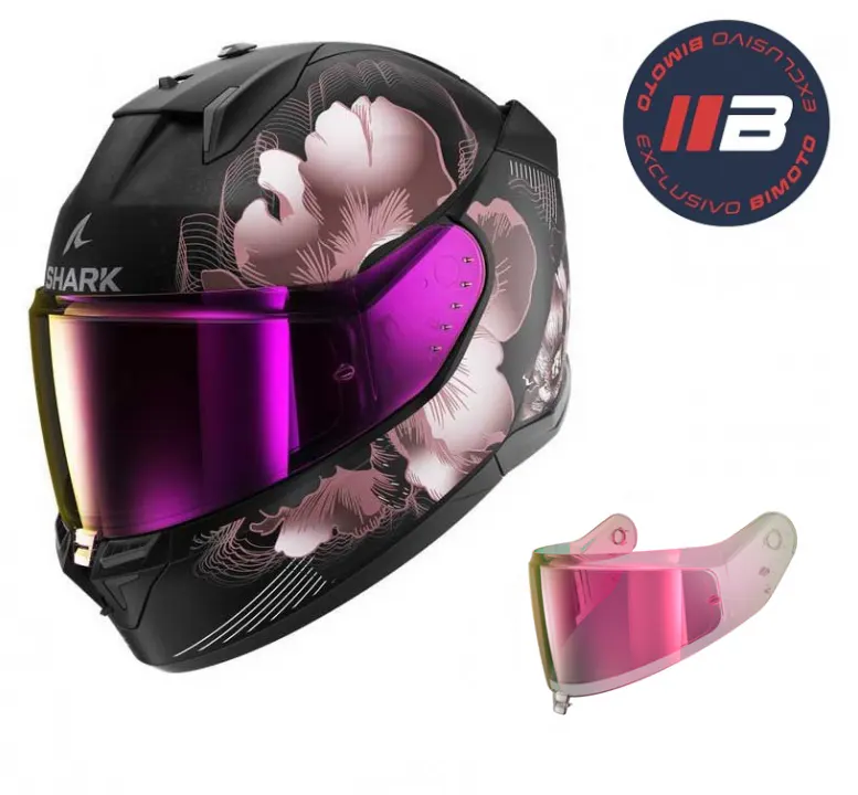 Casco Shark D-Skwal 3 Mayfer Violeta/Negro mate/Dorado + Pantalla Rosa