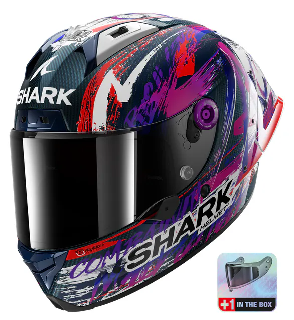 Casco Shark Aeron-GP FIM Racing 1 Replica Zarco Signature Blanco/Violeta