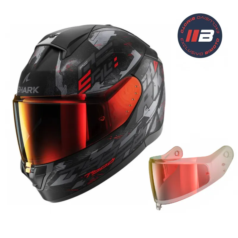 Casco Shark Ridill 2 Molokai Negro/Antacita/Rojo + Pantalla Roja