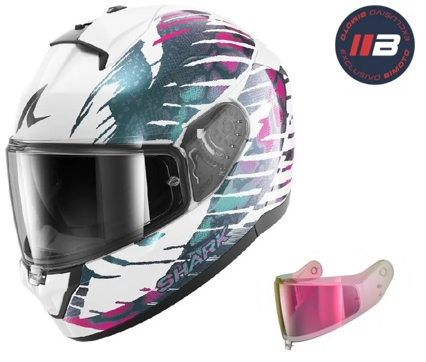 Casco Shark Ridill 2 Reptaia Blanco/Rosa/Azul + Pantalla Rosa