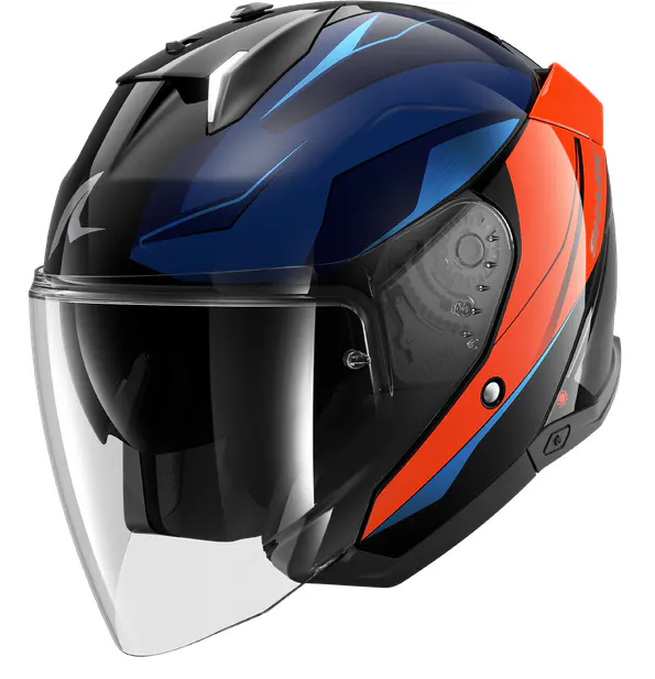 Casco Shark Skwal i3 Jet Mekarium Negro/Cromado/Naranja
