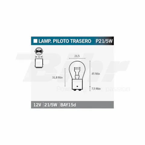 Lámpara Bilux 12V21/5W Roja