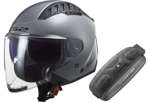 Casco LS2 OF600 Copter II Gris nardo + Intercomunicador U-Com 2R