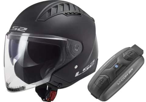 Casco LS2 OF600 Copter II Negro mate  + Intercomunicador U-Com 2R