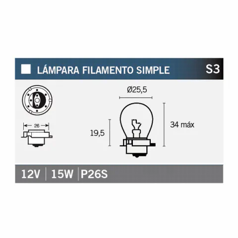 Lámpara 12V15W P26S